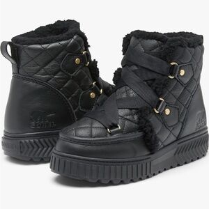 NWT Sorel Alpine leather trendy Black Quilted Boots mult. Size 9,9.5